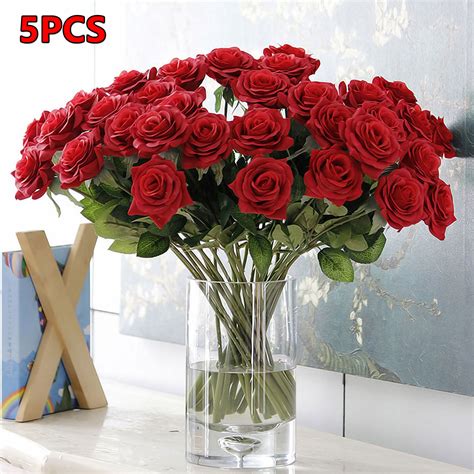 5 pcs bouquet silk rose artificial flower romantic