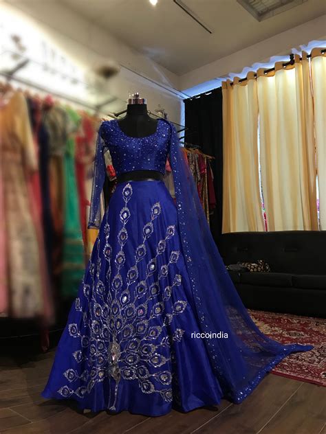 Royal Blue Lehenga With Peacock Embroidery Done With Mirrorwork