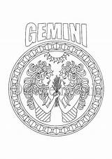 Gemini Zodiac Colorear Signos Zodiaco Zodiaque Colouring Horoscope Astrology Signe Aries Shadows Abstract sketch template