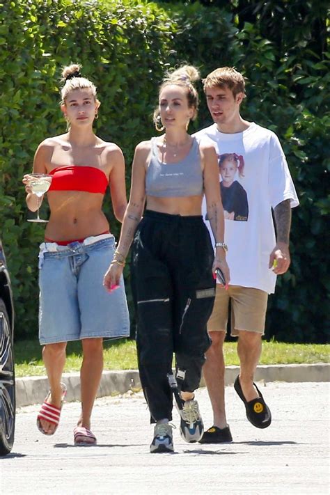 hailey baldwin in a red bikini top was seen out with justin bieber in