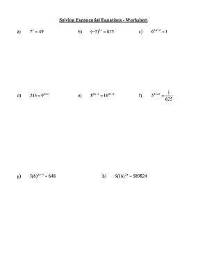 solving exponential equations worksheet fill  printable