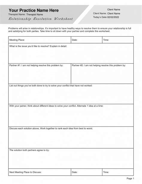 relationship couples conflict resolution worksheet pdf therapybypro