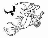 Witch Coloring Flying Cat Halloween Coloringcrew sketch template