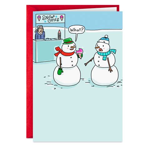 snowman eating  snow cone funny christmas card greeting cards hallmark