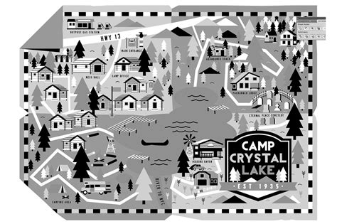 camp crystal lake illustrated map behance