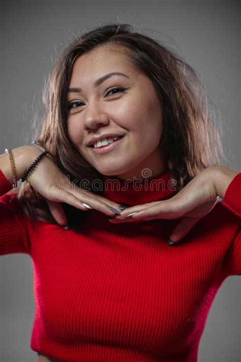 Perky Girl Shows A Gesture With Her Hands Stock Image Image Of