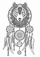 Catcher Acchiappasogni Dreamcatcher Wolves Howling Ribs Indianer Orso Traumfänger Atrapasueños Animali Mandalas sketch template