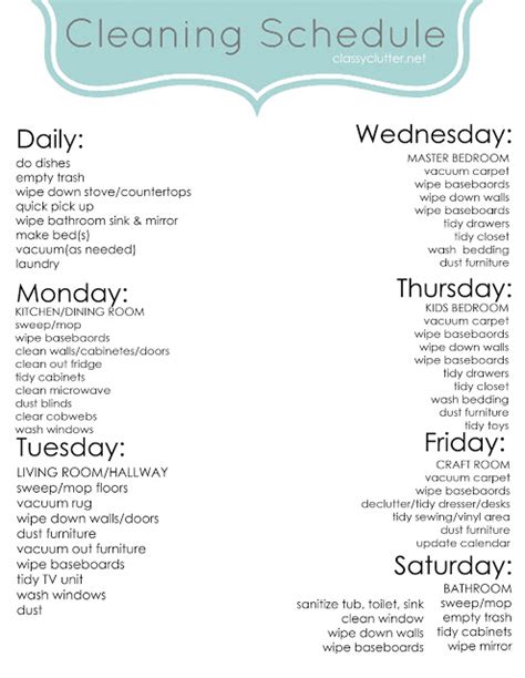 Weekly Cleaning Schedule Classy Clutter