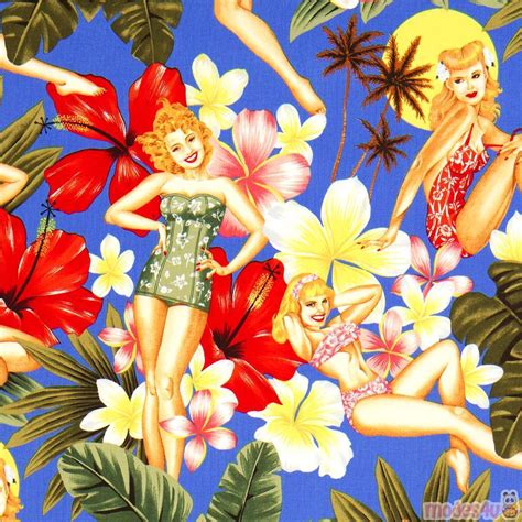 Beach Pin Up Women In Bathing Suit Fabric By Alexander
