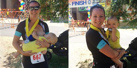 this photo of a mom breastfeeding after completing a