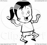 Excited Girl Cartoon Clipart Jumping Coloring Outlined Vector Cory Thoman Royalty sketch template