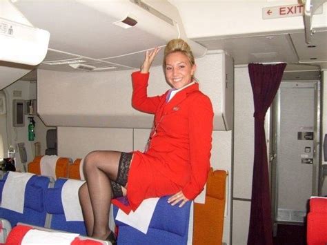 virgin atlantic stewardess crewfie cabin crew flight attendant showing stocking tops