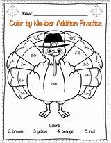 Thanksgiving Grade Math Color Number Turkey First Coloring Pages Addition Packet Worksheet Printable Kids Kindergarten 1st Activities Crafts Common Core sketch template