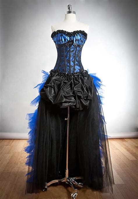 Blue And Black Gothic Burlesque Corset High Low Party Dress 2546490