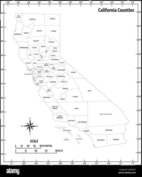 esquema del estado de california mapa administrativo y político en