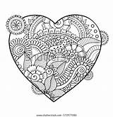 Tribal Zentangle Drawn Floral Vector Hand Heart Isolated Element Valentines Coloring Decor Background sketch template