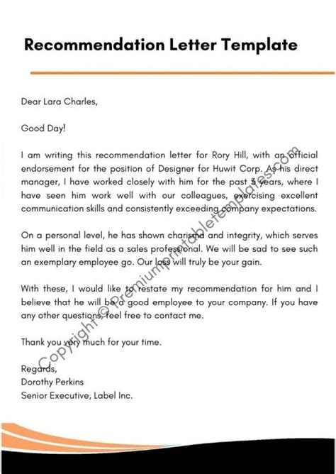 sample recommendation letter template  word pack