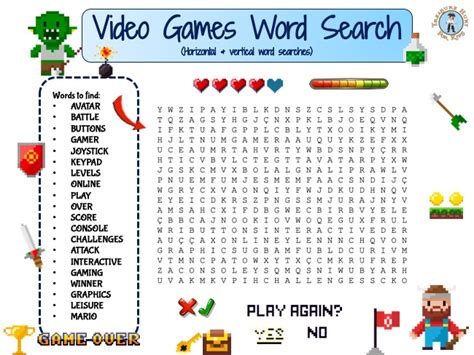 video games word search puzzle  game treasure hunt  kids