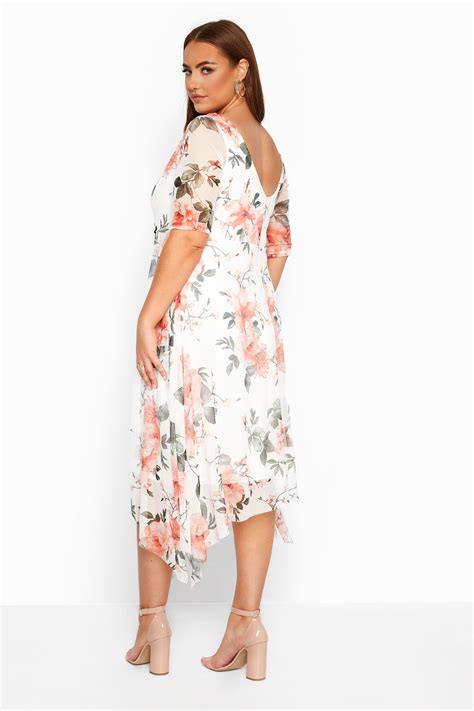 White Floral Cowl Neck Mesh Dress Yours Clothing