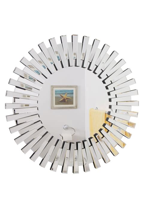 Extra Large Round Silver All Glass Starburst Wall Mirror Modern 3ft
