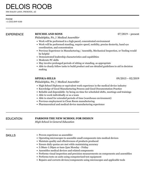 medical assembly resume sample