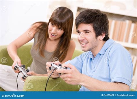 student happy teenagers playing video game stock photography image