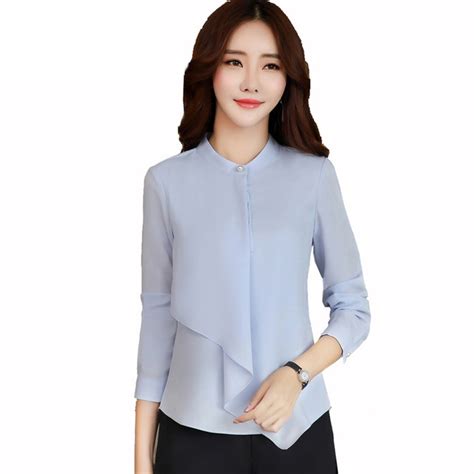 Elegant Office Blouse Women Shirt Long Sleeve Chiffon Tops Slim Formal