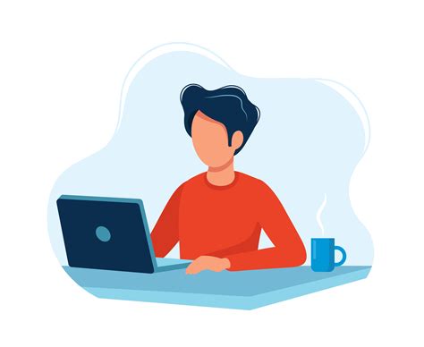 man working  computer bright colorful vector illustration