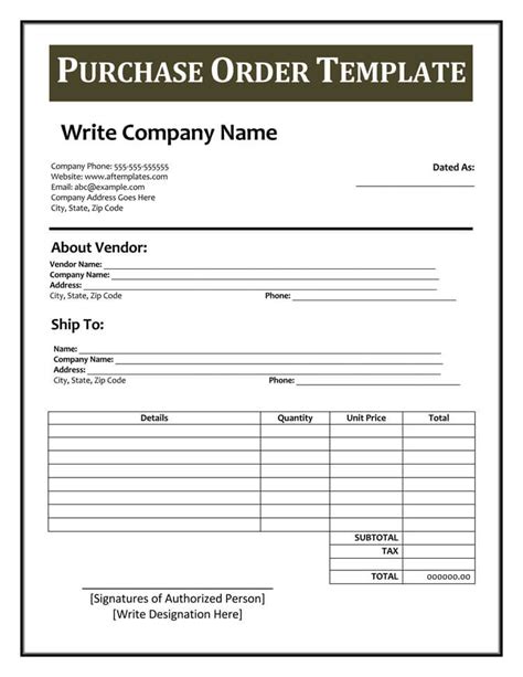 purchase order template small business order form editable printable