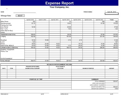 accounts expense report template sample