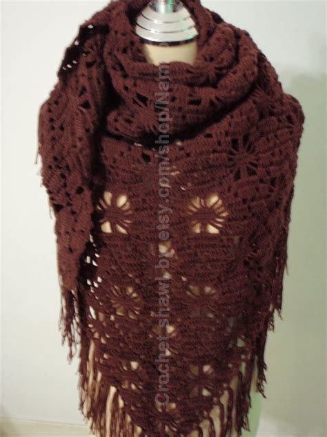 myknittingdaily crochet triangular shawl  dark chocolate brown