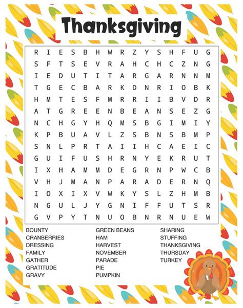 printable thanksgiving word search puzzles