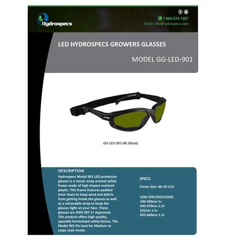 Led Hydrospecs Growers Glasses Model 901 Phillips Safety