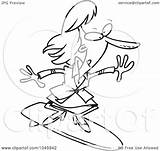 Surfing Cartoon Businesswoman Toonaday Royalty Outline Illustration Rf Clip 2021 Clipart sketch template
