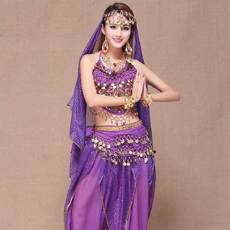 2020 Indian Belly Dance Costume Set Skirt Top Belt Veil