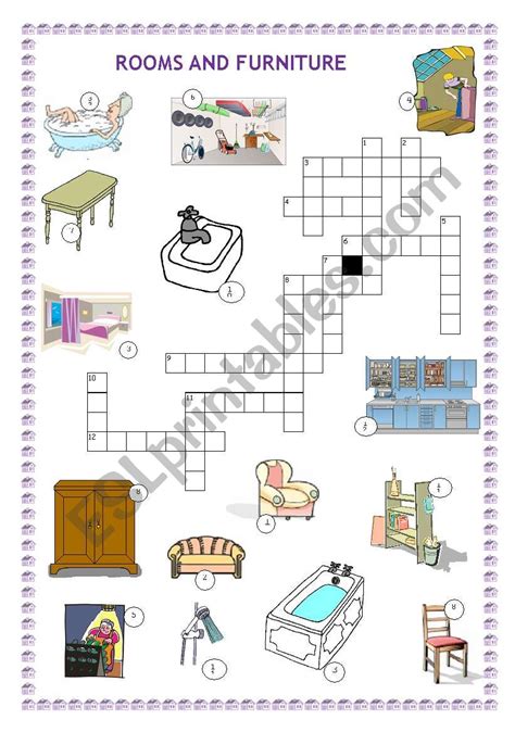 rooms  furniture crossword esl worksheet  isaswi