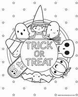 Coloring Halloween Pages Kids Printable Adults Trick Treat sketch template