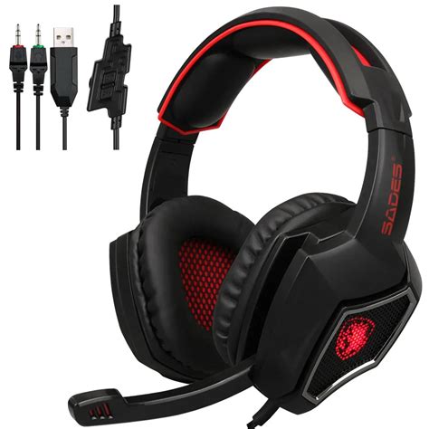 sades  led light pc gaming headphones mm usb wired  ear game headset  mic