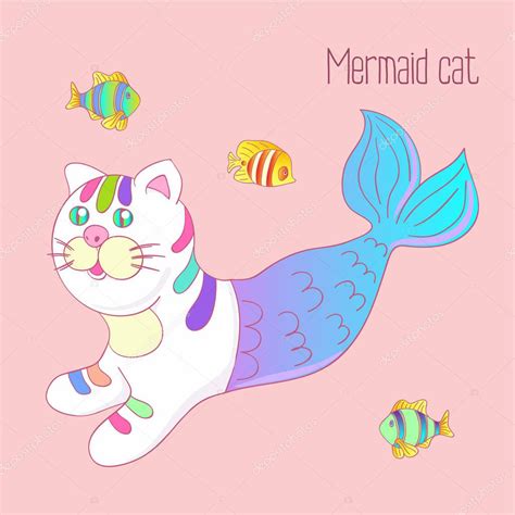 cat mermaid tail cute mermaid cat purrmaid  purple tail stock