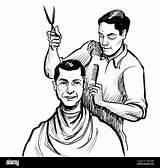 Barber Drawing Client Ink Alamy His sketch template
