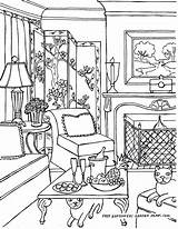 Coloring Pages House Living Room Inside Interior Rooms Adult Adults Color Victorian Book Printable Colouring Drawings Getcolorings Landscapes Miscellaneous Books sketch template