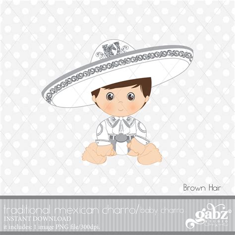 baby charro brown hair mexican folklore clipart silver etsy