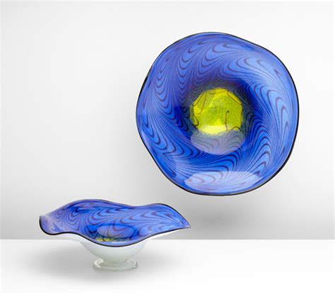 Large Wavy Blue Art Glass Bowl By Cyan Design