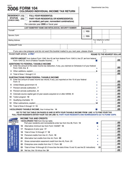 form  colorado individual income tax return  printable