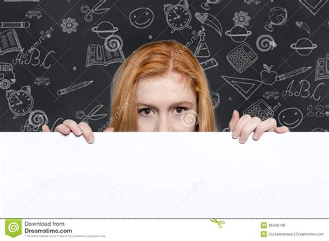 teen girl holding a sign with copyspace for adverts stock