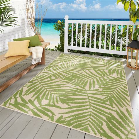 Tropical Outdoor Indoor Area Rug Patio Porch 8 X 10 Green Beige Palm