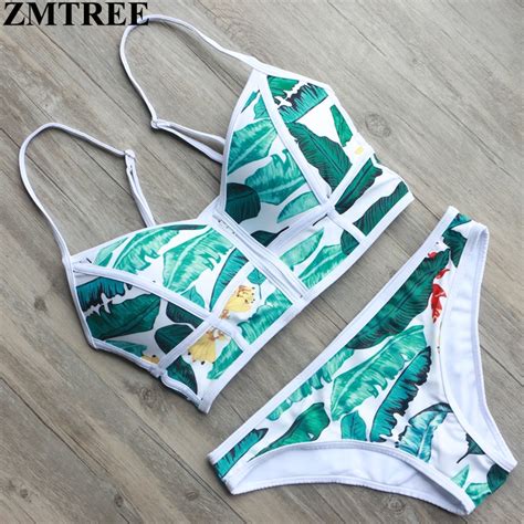 zmtree new women sexy swimwear brazilian print zipper bandeau triangle