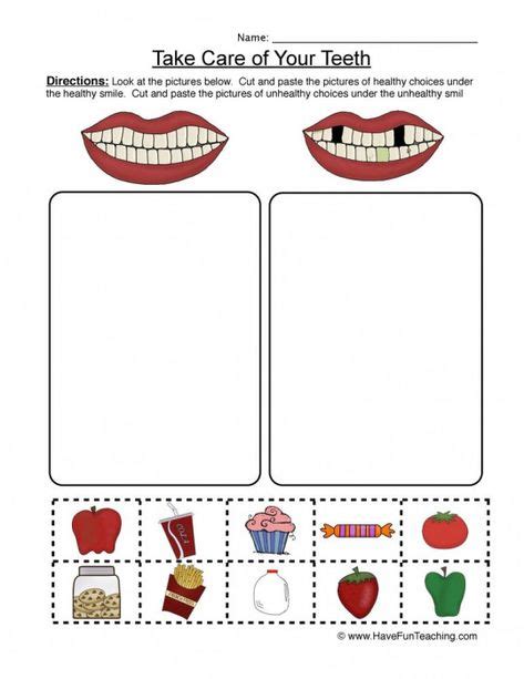 teach brushing teeth  clean teeth worksheet sorting