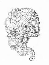 Skull Coloring Sugar Pages Mindfulness Colouring Drawing Printable Sheets Girl Woman Female Simple Adults Adult Print Girly Mindful Candy Scribblefun sketch template
