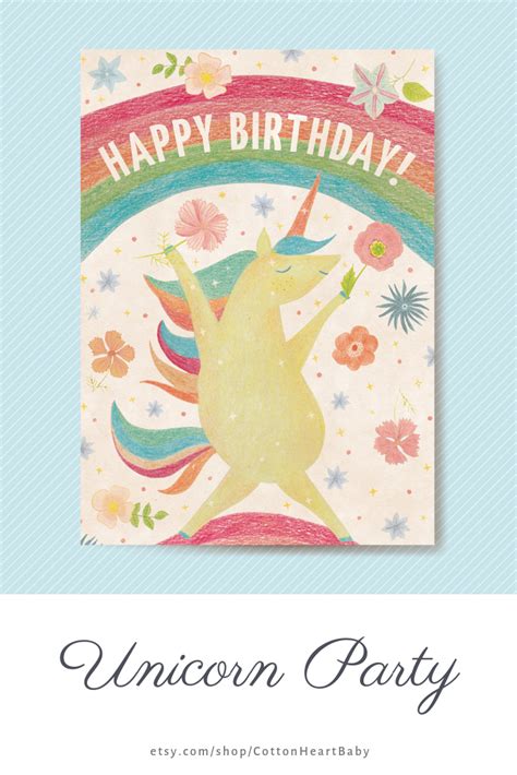 unicorn happy birthday card  kids printable birthday card floral